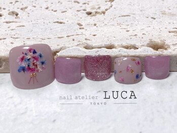 ネイルアトリエルカ(nail atelier LUCA)/O-2 ピンク押し花フットネイル