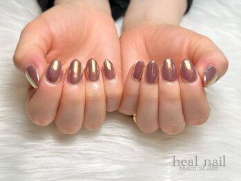 ヒールネイル(heal nail)/赤茶pink×オーロラパウダー