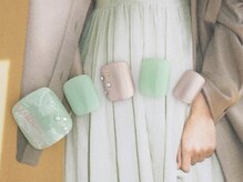 エムスラッシュ ネイル たまプラーザ(M.SLASH)/夏パステルグリーンフット