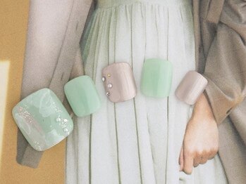 エムスラッシュ ネイル たまプラーザ(M.SLASH)/夏パステルグリーンフット