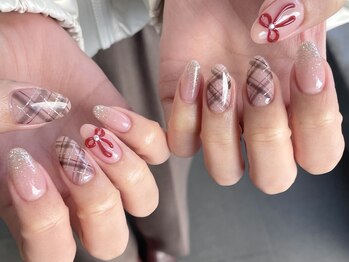 ネイルエルーシェ 立川店(Nail Ercher)/チェック柄リボン
