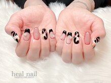 ヒールネイル(heal nail)/black×french×ひょう柄～