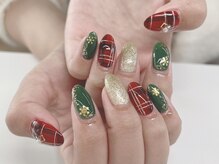 サラ 千種吹上店(Sara)/赤チェックでクリスマスネイル