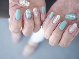 くすみBlue 夏ネイル