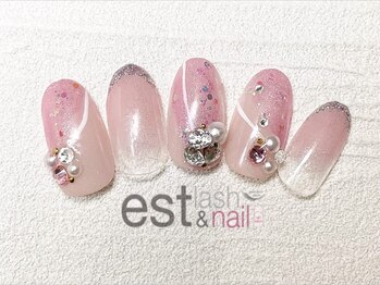 エストラッシュアンドネイル 銀座店(est lash&nail)/ピンクグラデビジューネイル