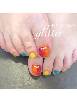ネイルサロン グリッター(NAIL SALON glitter)/カラフル人魚の鱗フットネイル