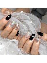 アイリッシュネイル 久屋大通店(Irish Nail)/大人ニュアンス黒×シルバー