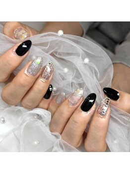 アイリッシュネイル 久屋大通店(Irish Nail)/大人ニュアンス黒×シルバー