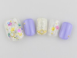 押し花×グリッターネイル