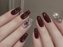 【トレンドデザイン：べっ甲・ボルドーネイル】季節感たっぷり♪上品カラーで大人の指先に。