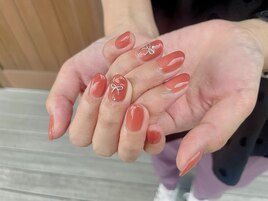 テラコッタ×リボンネイル