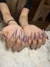 ロングネイル、長さ出し１０本にマグネットワンカラー