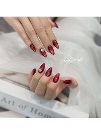 赤マグネットの艶めき和装ネイル