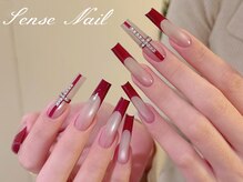 センスネイル(Sense Nail)/赤クロム十字架フレンチネイル