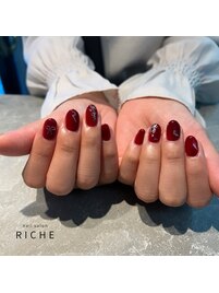 秋のボルドー×リボンネイル