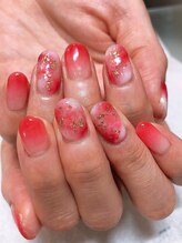リッチネイル(Rich Nail)/赤で大理石風
