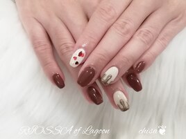 ボルドーｘ茶色ハートちょこがけ