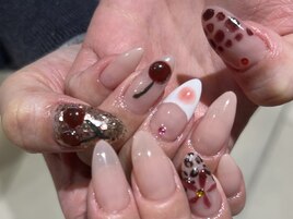 さくらんぼと柄ネイル