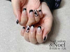 黒フレンチ×ハートネイル