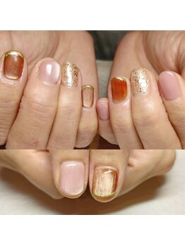 マニエネイル(mani e nail)/mag×ブラウン×ピンク×爪育成