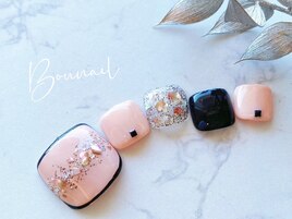 フット ピンク ブラック ラメ