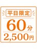 【平日限定】夏到来！リフレッシュに☆ 60分￥3,000 →￥2,500 ※定員1～2名