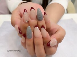 赤フレンチ/フラッシュネイル