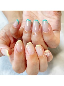 ネイルサロン イントゥ(into_)/ターコイズ　レモン　細フレンチ