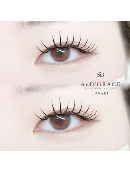アンドグレース ブロウ 岐阜 大垣店の写真/《LEDマツエク×フラットラッシュ》圧倒的キープ力★水や汗に強く、施術後すぐの入浴や洗顔OK!敏感肌の方も