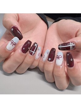 ボルドーネイル/リボンネイル
