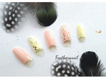 フェザーズ ネイル(feathers nail)/フレンチホロフラワーネイル♪