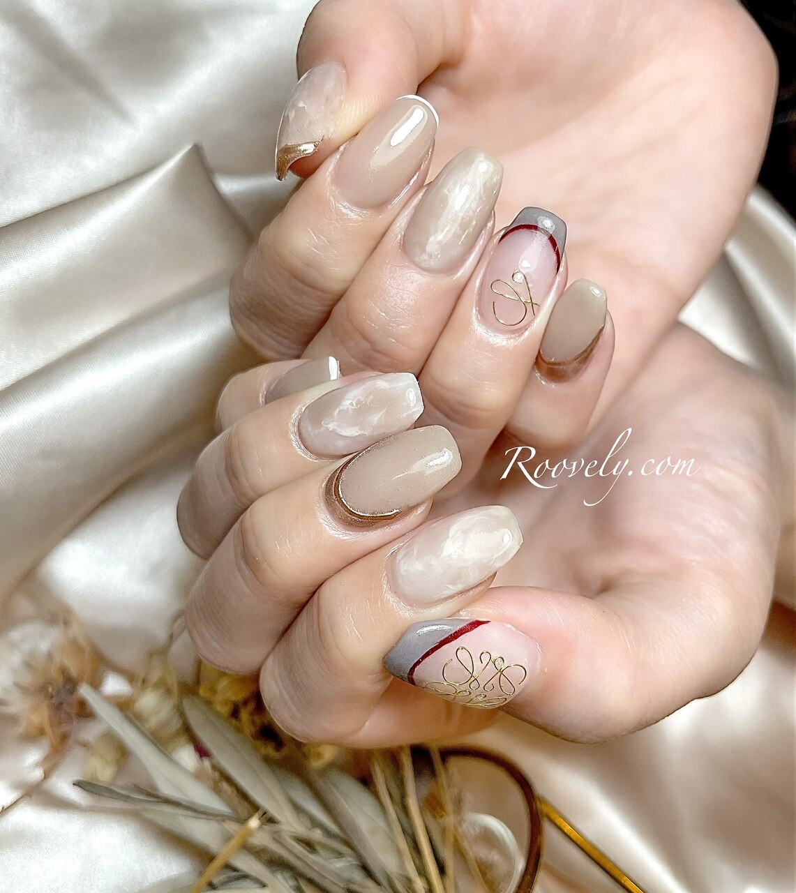 312＊アンティークゴールド グレージュ パール 大人女子 ヴィンテージ