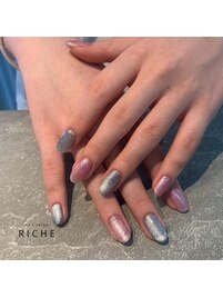 ピンク×ブルーマグネットネイル