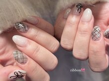 エマネイル プラス キハクヤ 梅田店(EmaNail+KIHAKUYA)/チェック×リボン