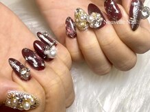 ヌーベルネイル(Nouvelle Nail)/ボルドー×ビジューネイル