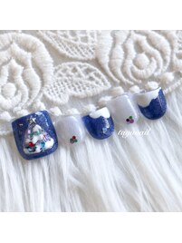 paragelフットネイビー雪ネイル