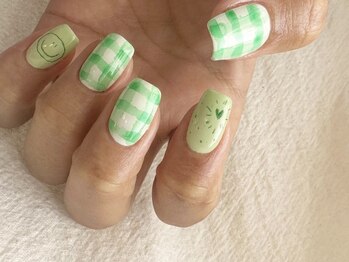 アイネイルズ 天神今泉店(I-nails)/グリーン春チェックネイル