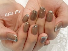ネイルズアリー 立川店(Nails ally)/ブラウン×ラメフレンチ