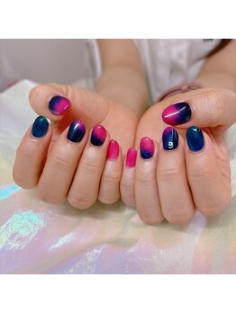 アイディールネイル(ideal nail)/ブルー×ピンクニュアンスネイル