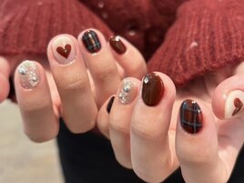 ハート チェックネイル ボルドー