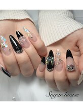 シュガーハウス 岐阜(Suger House)/スカルプ黒フレンチネイル