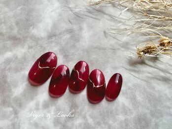 ヴィガー アンド ルックス 白金 目黒(Vigor&Looks)/ボルドー　大理石ネイル　ミラー