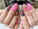 PINK&BLACKが可愛いgirly nail