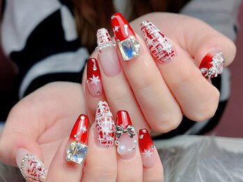 ダークハニー 池袋店(Dark Honey)/クリスマスと赤のツイードネイル