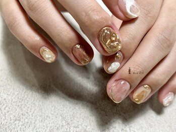 アイネイルズ 渋谷店(I nails)/ゴールドピンクブラウン3D