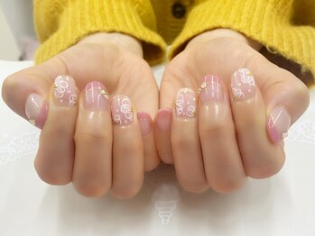 プルミエ ネイル(Premier Nail)/手描きフラワー&フレンチ