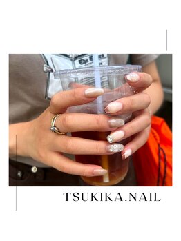 秋色フレンチ×宝石ネイル