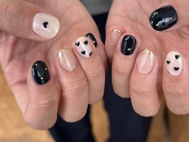 ネイビー 手書きハートネイル