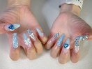 ロングネイル/推しネイル/ブルー