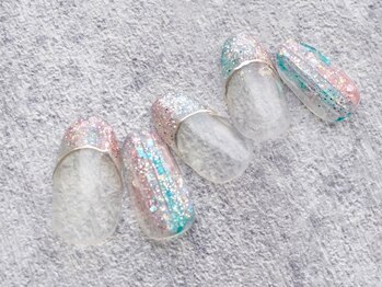 カトルナフ(quatre fois neuf)/バカラ風ラメフレンチネイル